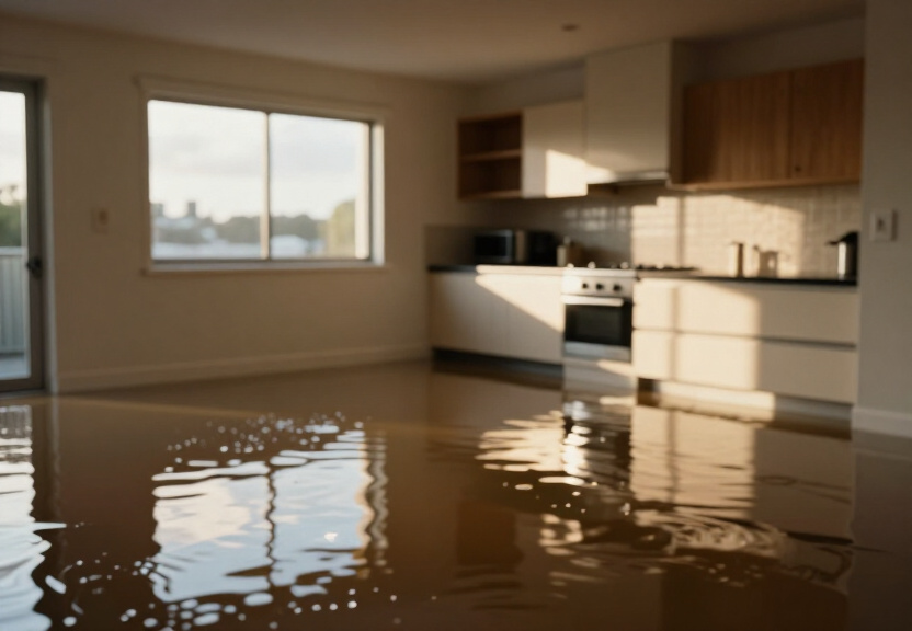 Flooded retail space in Leichhardt before drying